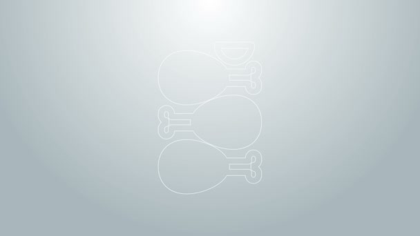 Linea blu Indiano cibo tradizionale icona di pollo Tandoori isolato su sfondo grigio. Animazione grafica 4K Video motion — Video Stock