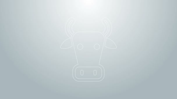 Línea azul Icono de vaca aislado sobre fondo gris. Animación gráfica de vídeo 4K — Vídeo de stock