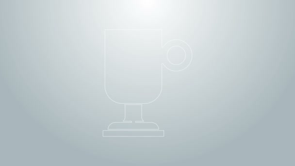 Icono de café irlandés de línea azul aislado sobre fondo gris. Animación gráfica de vídeo 4K — Vídeo de stock