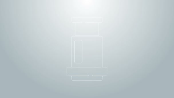 Blå linje Aeropress kaffe metod ikon isolerad på grå bakgrund. Anordning för att brygga kaffe. 4K Video motion grafisk animation — Stockvideo