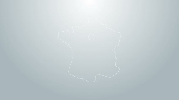 Linea blu Mappa della Francia icona isolata su sfondo grigio. Animazione grafica 4K Video motion — Video Stock