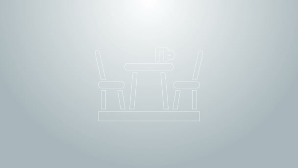 Ligne bleue icône de café français isolé sur fond gris. Café de rue. Table et chaises. Animation graphique de mouvement vidéo 4K — Video