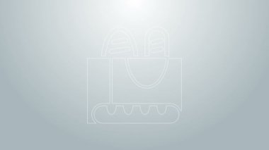 Mavi çizgili Fransız ekmeği simgesi gri arkaplanda izole edilmiş. 4K Video hareketli grafik canlandırması