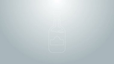 Mavi çizgili şarap şişeleri gri arka planda izole edilmiş. 4K Video hareketli grafik canlandırması
