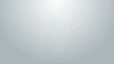 Mavi çizgili Fransız horoz ikonu gri arka planda izole edildi. 4K Video hareketli grafik canlandırması