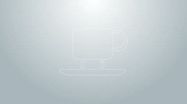 Mavi çizgi kahve fincanı simgesi gri arkaplanda izole edilmiş. Çay fincanı. Sıcak içecek kahvesi. 4K Video hareketli grafik canlandırması