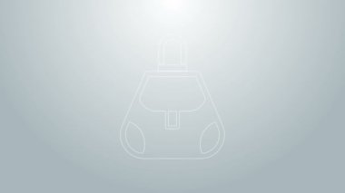 Mavi çizgi el çantası simgesi gri arkaplanda izole edildi. Kadın el çantası işareti. Glamour günlük bagaj sembolü. 4K Video hareketli grafik canlandırması