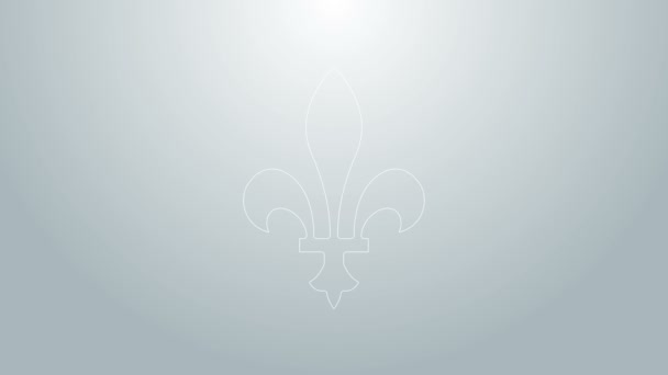 Modrá čára Fleur De Lys ikona izolované na šedém pozadí. Grafická animace pohybu videa 4K