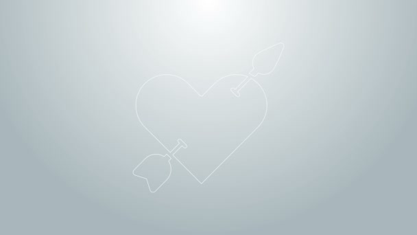 Línea azul Símbolo de amour con corazón e icono de flecha aislados sobre fondo gris. Señal de amor. El símbolo de San Valentín. Animación gráfica de vídeo 4K — Vídeos de Stock