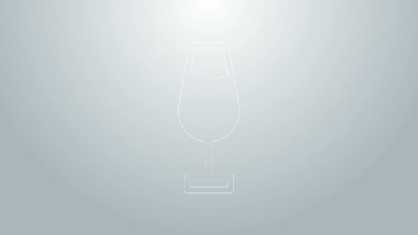 Linie albastră Pictograma de sticlă de vin izolată pe fundal gri. Semn Wineglass. 4K Animație grafică în mișcare video — Videoclip de stoc