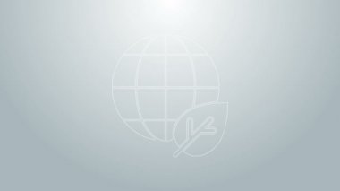Mavi çizgi Dünya küresi ve yaprak ikonu gri arkaplanda izole edildi. Dünya ya da Dünya işareti. Geometrik şekiller. Çevresel konsept. 4K Video hareketli grafik canlandırması