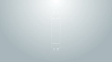 Mavi çizgi. Gri arkaplanda izole edilmiş uzun ışıltılı floresan enerji tasarrufu ikonu. 4K Video hareketli grafik canlandırması