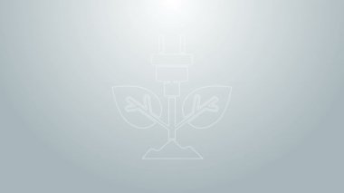 Yaprak simgesindeki elektrik prizi gri arkaplanda izole edildi. Elektrik tasarrufu. Çevresel koruma. Biyolojik enerji. 4K Video hareketli grafik canlandırması