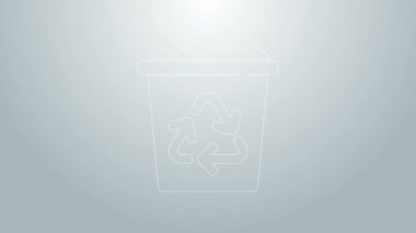 Geri dönüşüm sembolü simgesi gri arkaplanda izole edilmiş mavi çizgi geri dönüşüm kutusu. Çöp kutusu simgesi. Çöp kutusu tabelası. Geri dönüşüm sepeti işareti. 4K Video hareketli grafik canlandırması