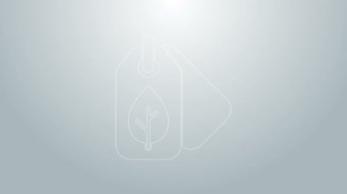 Gri arkaplanda yaprak sembolü olan mavi çizgi etiketi. Pankart, etiket, etiket, logo, çevre yeşili etiketi. 4K Video hareketli grafik canlandırması