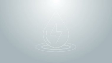 Mavi çizgi Su Enerji ikonu gri arkaplanda izole edildi. Su damlacıklarıyla ekoloji kavramı. Alternatif enerji kavramı. 4K Video hareketli grafik canlandırması