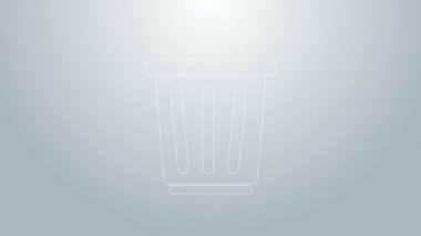 Mavi çizgi çöp kutusu simgesi gri arkaplanda izole edildi. Çöp kutusu tabelası. Sepet simgesini geri dönüştür. Ofis çöpü ikonu. 4K Video hareketli grafik canlandırması