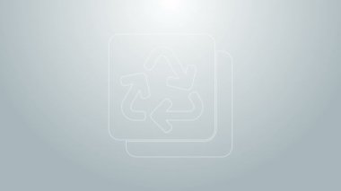 Mavi çizgi geri dönüşüm sembolü gri arkaplanda izole edildi. Dairesel ok simgesi. Çevre geri dönüşümü yeşile döner. 4K Video hareketli grafik canlandırması