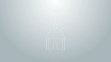 Mavi çizgi Windmill simgesi gri arkaplanda izole edildi. 4K Video hareketli grafik canlandırması