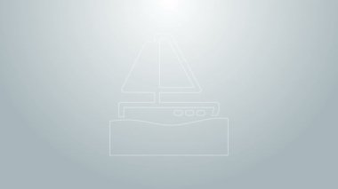 Mavi çizgili yat ya da yelkenli gemi ikonu gri arka planda izole edilmiş. Yelkenli deniz seyahati. 4K Video hareketli grafik canlandırması