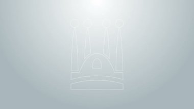 İspanya 'nın Barcelona şehrindeki Sagrada Familia Katedrali' nin mavi hattı gri arka planda izole edilmiştir. 4K Video hareketli grafik canlandırması