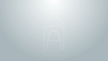 Mavi çizgi kış şapkası simgesi gri arkaplanda izole edildi. 4K Video hareketli grafik canlandırması