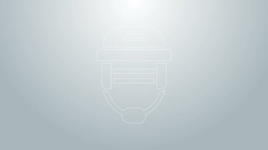 Mavi çizgi hokey başlığı simgesi gri arkaplanda izole edildi. 4K Video hareketli grafik canlandırması