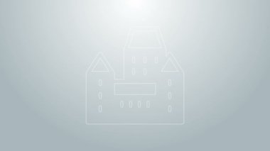 Kanada 'nın Quebec şehrindeki mavi hat Chateau Frontenac oteli gri arka planda izole edilmiş. 4K Video hareketli grafik canlandırması