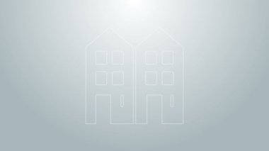 Mavi çizgi ev simgesi gri arka planda izole edildi. Ev sembolü. 4K Video hareketli grafik canlandırması