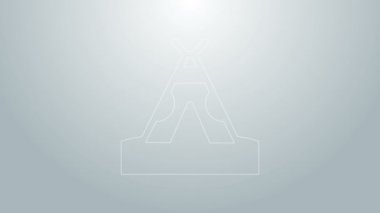 Mavi çizgi geleneksel kızılderili çadırı ya da wigwam simgesi gri arkaplanda izole edilmiş. Kızılderili çadırı. 4K Video hareketli grafik canlandırması