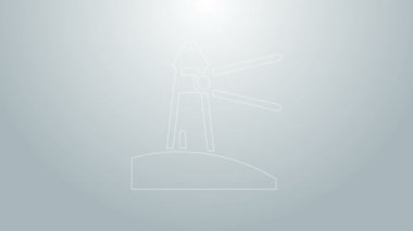 Mavi çizgi deniz feneri simgesi gri arkaplanda izole edildi. 4K Video hareketli grafik canlandırması