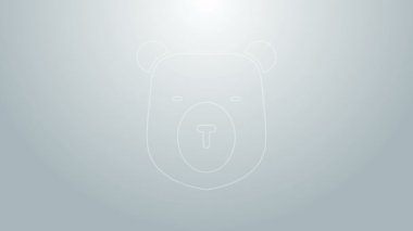 Mavi çizgi ayı başı simgesi gri arkaplanda izole edildi. 4K Video hareketli grafik canlandırması