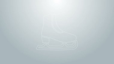 Mavi çizgi buz pateni simgesi gri arkaplanda izole edildi. Buz pateni ayakkabısı ikonu. Kılıçlı spor botlar. 4K Video hareketli grafik canlandırması
