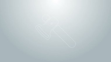 Mavi çizgi tahta balta simgesi gri arkaplanda izole edildi. Oduncu baltası. 4K Video hareketli grafik canlandırması