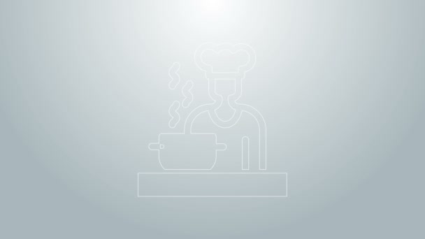 Modrá čára španělské kuchař ikona izolované na šedém pozadí. Grafická animace pohybu videa 4K — Stock video