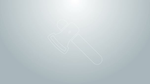 Línea azul Icono de hacha de madera aislado sobre fondo gris. Hacha de leñador. Animación gráfica de vídeo 4K — Vídeos de Stock