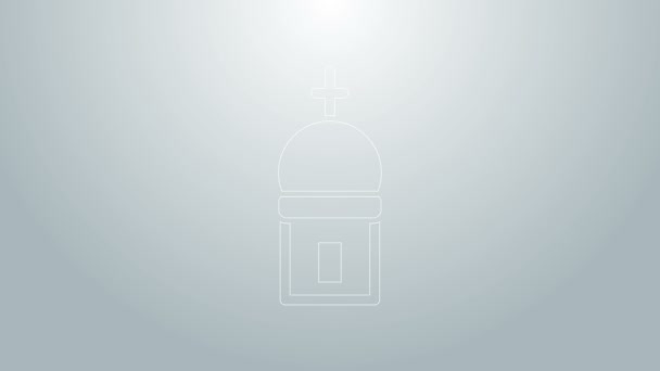 Icono de torre de la iglesia cristiana de línea azul aislado sobre fondo gris. Religión de la iglesia. Animación gráfica de vídeo 4K — Vídeos de Stock
