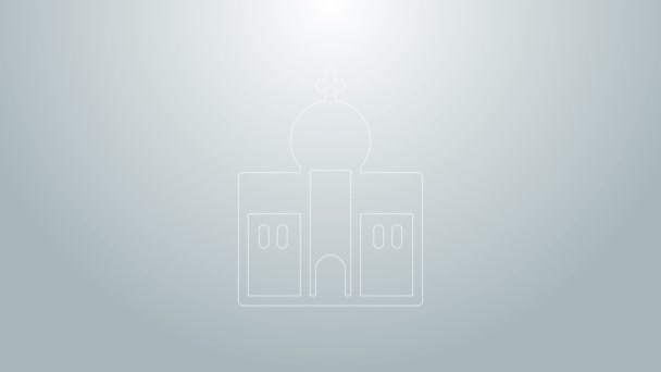 Икона здания церкви синей линии на сером фоне. Христианская церковь Религия церкви. Видеографическая анимация 4K — стоковое видео