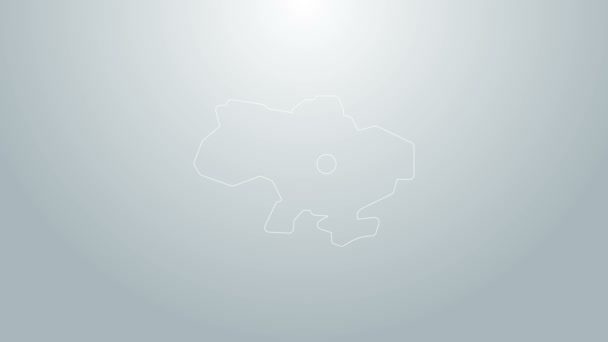 Modrá čára Mapa ikony Ukrajiny izolované na šedém pozadí. Grafická animace pohybu videa 4K — Stock video