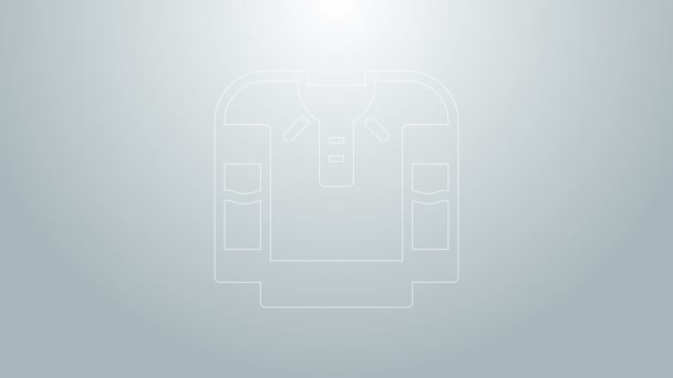 Blauwe lijn Geborduurde shirt pictogram geïsoleerd op grijze achtergrond. Nationale Oekraïense kleding. 4K Video motion grafische animatie — Stockvideo