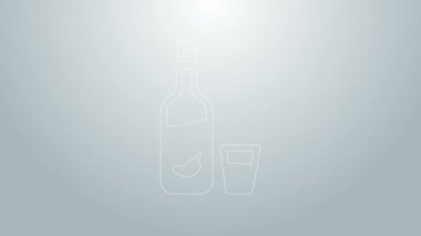 Gri arka planda izole edilmiş biber ve cam ikonlu mavi çizgi votka. Ukrayna ulusal alkolü. 4K Video hareketli grafik canlandırması