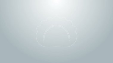 Mavi çizgi hamur tatlısı simgesi gri arkaplanda izole edildi. Pierogi, varenyky, pelmeni, ravioli. Geleneksel Ukrayna yemekleri. 4K Video hareketli grafik canlandırması