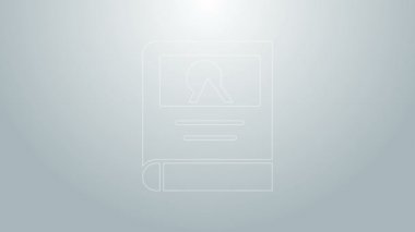 Mavi çizgi foto albüm galerisi simgesi gri arkaplanda izole edildi. 4K Video hareketli grafik canlandırması