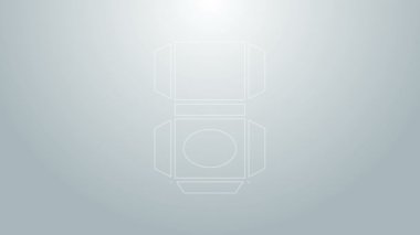 Mavi çizgi karton kutu simgesi gri arkaplanda izole edildi. Kutu, paket, paket işareti. Teslimat ve ambalaj. 4K Video hareketli grafik canlandırması