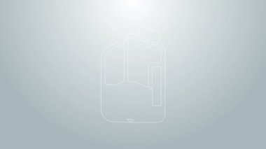 Mavi çizgi yazıcı mürekkep şişesi simgesi gri arkaplanda izole edilmiş. 4K Video hareketli grafik canlandırması