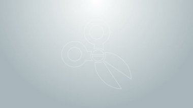 Mavi çizgi makas simgesi gri arkaplanda izole edildi. Alet kesme işareti. 4K Video hareketli grafik canlandırması