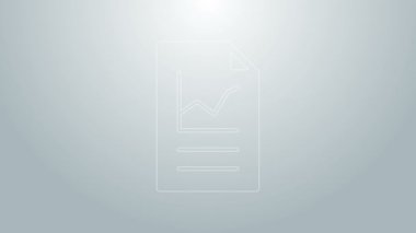 Grafik grafik simgesine sahip mavi çizgi belgesi gri arkaplanda izole edildi. Metin dosya simgesini rapor et. Muhasebe tabelası. Denetim, analiz, planlama. 4K Video hareketli grafik canlandırması