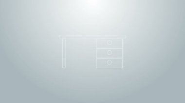 Mavi çizgi ofis masa simgesi gri arkaplanda izole edildi. 4K Video hareketli grafik canlandırması