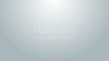 Mavi çizgi yatak simgesi gri arkaplanda izole edildi. 4K Video hareketli grafik canlandırması