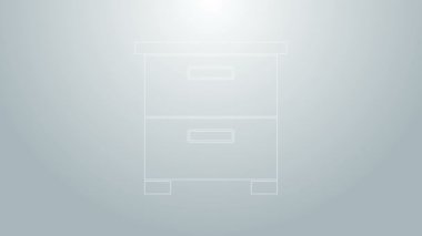 Mavi çizgi mobilya komodininin simgesi gri arkaplanda izole edildi. 4K Video hareketli grafik canlandırması